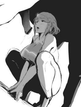 1boy 1girl after_fellatio animal_penis bestiality blush breasts drooling eenui334 fellatio greyscale hetero horse horse_penis large_breasts leotard looking_at_penis monochrome open_mouth oral penis penis_awe pyra_(xenoblade) red_hair saliva saliva_trail short_hair spread_legs squatting thick_thighs thighs tongue tongue_out wide_hips xenoblade_chronicles_(series) xenoblade_chronicles_2