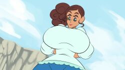 1boy 2girls age_difference angry animated blue_eyes breast_envy breasts brown_eyes brown_hair carolina_(crayon_shin-chan) clothes_grab clothes_lift crayon_shin-chan english_text flying glassfish huge_breasts jealous kicking leg_up long_hair mother_and_son multiple_girls nipples nohara_misae nohara_shinnosuke onee-shota open_clothes open_mouth ponytail shirt_lift shota side_ponytail size_difference sky smile spanish_text topless_female video