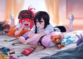 Rule 34 | 1boy, 1girl, absurdres, androgynous, bellezza felutia, black hair, blue eyes, borrowed character, crossdressing, heterochromia, highres, long hair, original, patipat asavasena, red eyes, skirt, trap