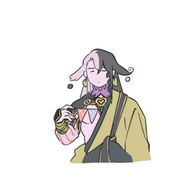 1boy =_= animated animated_gif ashiya_douman_(fate) asymmetrical_hair bad_id bad_postype_id bell black_eyes black_hair clown cropped_legs curly_hair fate/grand_order fate_(series) flat_color hair_bell hair_between_eyes hair_intakes hair_ornament long_hair male_focus multicolored_hair party pulling solo string_of_flags syabbal-i two-tone_hair unamused very_long_hair white_background white_hair