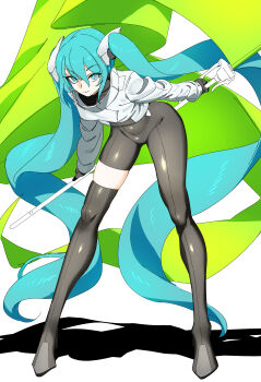 Rule 34 | 1girl, absurdres, aqua eyes, aqua hair, bent over, black thighhighs, bodysuit, breasts, flag, flower, goodsmile company, goodsmile racing, hatsune miku, highres, holding, holding flag, holding flower, leaning forward, long hair, looking at viewer, racing miku, racing miku (2022), rasupekuto, ringed eyes, small breasts, smile, solo, thighhighs, very long hair, vocaloid