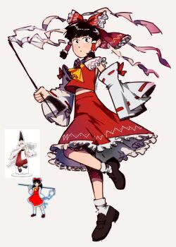 Rule 34 | 1boy, ascot, black eyes, black hair, bow, cosplay, cpn86457, crossdressing, crossdressing (mtf), detached sleeves, frilled bow, frills, hair bow, hair tubes, hakurei reimu, hakurei reimu (cosplay), highres, kageyama shigeo, male focus, mob psycho 100, red bow, red skirt, ribbon, ribbon-trimmed sleeves, ribbon trim, shirt, short hair, skirt, solo, touhou, wide sleeves, yellow ascot