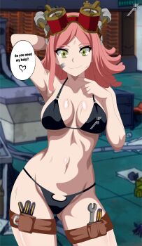 1girl absurdres boku_no_hero_academia breasts goggles hatsume_mei highres indexryo large_breasts pink_hair short_hair swimsuit tools