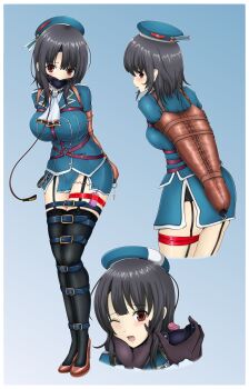 1girl absurdres applying_gag arm_binder armbinder arms_behind_back ascot bdsm belt beret black_hair black_thighhighs blue_hat blush bondage bound bound_ankles bound_arms bound_legs breasts collar commentary_request dildo_gag egg_vibrator gag gagged garter_straps harness hat high_heels highres kantai_collection large_breasts leash looking_at_viewer microskirt military military_uniform multiple_views nkgw panel_gag panties red_eyes restrained sex_toy shibari shibari_over_clothes short_hair skirt slave solo_focus takao_(kancolle) thighhighs underwear vibrator vibrator_cord vibrator_under_clothes vibrator_under_panties zettai_ryouiki