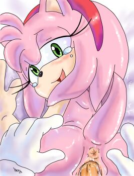 1boy 1girl 2014 amy_rose anus ass bent_over crying crying_with_eyes_open disembodied_hand disembodied_penis erection eyelashes furry gloves green_eyes half-closed_eyes hand_on_ass happy happy_sex hetero highres looking_at_viewer looking_back narrowed_eyes nude open_mouth penis pov pov_hands pussy randomguy999 sega sex shadow simple_background solo_focus sonic_(series) standing sweat tears tongue vaginal video_game white_background
