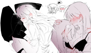 2girls bang_dream! bang_dream!_it&#039;s_mygo!!!!! bite_mark bite_mark_on_breast blush bra breasts cleavage closed_eyes commentary_request ear_blush female_masturbation greyscale hand_on_another&#039;s_head heart hickey highres long_hair masturbation monochrome multiple_girls panties panty_pull shiina_taki spot_color translated underwear yahata_umiri yuri zikiki1092