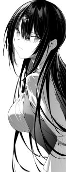 1girl breasts from_side greyscale haite_kudasai_takamine-san hiiragi_yuuichi long_hair medium_breasts monochrome original school_uniform solo takamine_takane