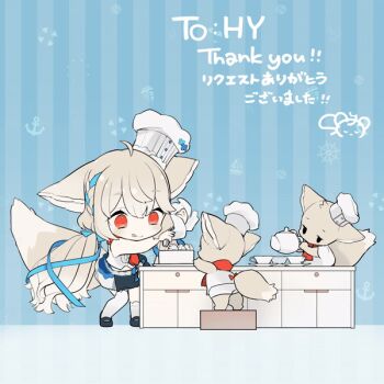 1girl :q ahoge animal animal_ear_fluff animal_ears animated animated_gif asymmetrical_legwear bare_shoulders belt black_footwear blue_background blue_bow blue_ribbon bow braid chef_hat chibi collared_shirt commission fox fox_ears fox_girl fox_tail frilled_skirt frills full_body hair_between_eyes hair_ornament hair_ribbon hair_scrunchie hairclip hairpin hands_up hat high_collar kneehighs large_ears large_tail layered_skirt long_hair low_twintails mary_janes midriff miniskirt mismatched_legwear navel open_mouth original red_eyes ribbon sakurada_shiro_(hy_plus) sakurada_shiro_(summer)_(hy_plus) saya_(sayaya) scrunchie shirt shoes side_braid single_sock single_thighhigh skirt sleeveless smile socks standing striped_background tail teapot thank_you thighhighs tongue tongue_out twintails very_long_hair white_hair white_shirt white_socks white_thighhighs wrist_scrunchie