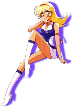 Rule 34 | 1girl, armband, blonde hair, blue eyes, boots, breasts, choker, cutie honey, cutie honey flash, dress, hair ornament, kisaragi honey, medium breasts, medium hair, nagai gou, official art, one leg raised, solo