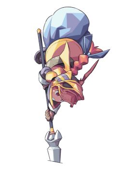 1girl anime_coloring archived_source armor belt blue_armor blue_cape blue_helmet blue_ribbon braid braided_ponytail brown_gloves cape deformed dragoon dragoon_(final_fantasy) fantasy final_fantasy final_fantasy_iii full_armor full_body gloves gold_armor gold_helmet grey_belt hair_ribbon helmet holding holding_polearm holding_weapon itsumo_nokoru knight legs_apart long_hair low-braided_long_hair low-tied_long_hair orange_hair planted planted_polearm polearm red_eyes refia ribbon shoulder_armor simple_background single_braid sleeve_cuffs solo spear square_enix teeth two-tone_helmet weapon white_background winged_helmet