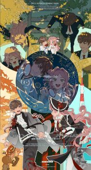 absurdres flat_color formal_clothes from_above from_side green_eyes highres holding_hands japanese_clothes kimono multiple_views necktie pink_hair suit xiabai