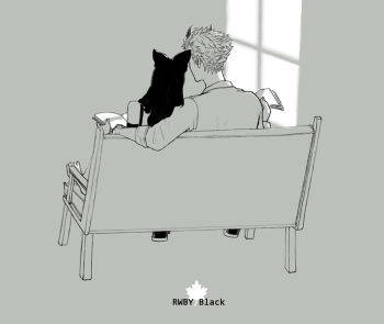 1boy 1girl adam_taurus black_hair blake_belladonna bow hair_bow long_hair monochrome rwby tea_(teatime) teatime_(tea)