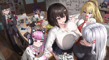 6+girls @_@ ahoge animal_ear_headphones applying_manicure aru_(blue_archive) atelier_(series) atelier_ryza backpack bag between_breasts bikini bird black_eyes black_footwear black_hair black_skirt blonde_hair blue_archive blue_hair blunt_bangs bow bra breast_press breast_rest breasts breasts_on_table buruma button_gap cake camera carrot_hair_ornament cat_ear_headphones cat_ears cellphone chair chise_(blue_archive) choker classroom cleavage closed_eyes closed_mouth clothing_cutout coffee_mug collarbone collared_shirt controller cosplay cup d: dakimakura_(object) deep_skin desk doll door energy_drink eraser expressionless fang female_focus fisheye flat_chest food food-themed_hair_ornament foreshortening from_above fruit fumo_(doll) goggles grabbing_another's_arm grabbing_another's_breast groping hair_between_eyes hair_bow hair_ornament hairband hairclip halo hand_up headphones headphones_removed headset heart heart_hair_ornament highres hip_vent holding holding_camera hololive horns hoshimachi_suisei hug huge_breasts idolmaster idolmaster_cinderella_girls indoors irorong jacket japanese_text kaho_(blue_archive) kamina_(ttgl) large_breasts leaning_forward long_hair long_skirt long_sleeves looking_down manga_(object) mascot matching_hair/eyes messy messy_hair messy_room minato_aqua minato_aqua_(cosplay) miniskirt monster_(drink) mug multicolored_hair multiple_girls necktie necktie_between_breasts nintendo_switch on_desk one_breast_out open_mouth orange_(fruit) original outstretched_arm paper partially_unbuttoned peanut pen pencil pencil_case penguin phone pillow pink_eyes pink_hair pink_nails pleated_skirt ponytail popped_button pornography pout purple_eyes rabbit_hair_ornament reading red_buruma red_eyes red_necktie reisalin_stout restrained ribbon ruler sakura_miko school school_uniform scissors shirt shoes short_hair sidelocks sitting skirt small_breasts smartphone smile standing streaked_hair stuffed_toy surprised swimsuit table tablet_pc tagme tengen_toppa_gurren_lagann tennoji_rina tennoji_rina_(cosplay) tohsaka_rin toilet_paper toy translation_request trash_can two-tone_hair underwear very_long_hair video_game virtual_youtuber wardrobe_malfunction wavy_mouth white_hair white_hairband white_shirt whiteboard yellow_eyes yumemi_riamu