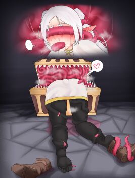 1girl 1monster absurdres anal bdsm bondage bound defeat elf frieren highres implied_sex mimic mimic_chest nodachinsfw pantyhose pointy_ears sexually_suggestive sousou_no_frieren stuck tentacle_pit tentacles torn_clothes torn_pantyhose upskirt vaginal vore