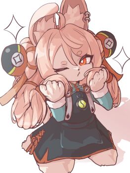 1girl absurdres ahoge animal_ears commentary_request furry furry_female highres korean_commentary one_eye_closed rabbit_ears rabbit_girl red_eyes sanghanchokko solo thick_eyebrows zenless_zone_zero zhao_(zenless_zone_zero)