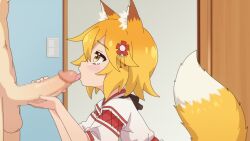 1boy 1girl animal_ear_fluff animal_ears animated blonde_hair blush censored fellatio fox_ears fox_girl fox_tail hair_ornament hetero indoors licking licking_penis loli mosaic_censoring oral penis sadieyule senko_(sewayaki_kitsune_no_senko-san) sewayaki_kitsune_no_senko-san tagme tail tongue tongue_out video yellow_eyes