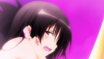 10s 1boy 1girl animated animated_gif ass black_hair blush bouncing_breasts breasts brown_eyes cellphone completely_nude convenient_censoring food_on_body grabbing_another's_breast grabbing_from_behind groping honey kotegawa_yui long_hair medium_breasts nipples nude phone screencap to_love-ru to_love-ru_darkness yuuki_rito