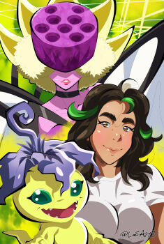 Rule 34 | alraumon, colored skin, digimon, digimon (creature), highres, lipstick, lotusmon, makeup, mask, purple skin