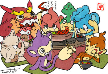 Rule 34 | :3, aipom, anger vein, artist name, bowl, chimchar, chopsticks, clenched hand, closed eyes, closed mouth, commentary request, crab leg, darmanitan, dot nose, eating, food, food on face, gen 1 pokemon, gen 2 pokemon, gen 4 pokemon, gen 5 pokemon, glass, grin, hands on own head, head rest, holding, holding chopsticks, mankey, match (idleslumber), nintendo, nostrils, open mouth, outline, panpour, pansage, pansear, pokemon, pokemon (creature), pokemon focus, pouring, sharp teeth, signature, simple background, smile, sweatdrop, teeth, water, white background, white outline