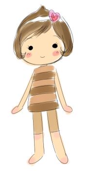 1girl black_eyes blush blush_stickers boots brown_boots brown_dress brown_hair brown_pantyhose chestnut dress hair_ornament hairband heart heart_hair_ornament humanization looking_at_viewer love_love_shimakuri pantyhose shimakurizu short_hair sleeveless sleeveless_dress smile standing striped_clothes striped_dress vodafone white_background yamanokonza