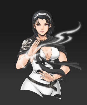 Rule 34 | 1girl, black hair, breasts, cleavage, geoffrey daigon, highres, kazama jun, large breasts, namco, solo, tekken, tekken 2, tekken bloodline, tekken tag tournament 2, tekken the motion picture