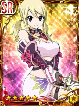 1girl blonde_hair breasts cleavage cosplay crossover fairy_tail highres large_breasts lucy_heartfilia milla_maxwell_(cosplay) official_art solo tales_of_(series) twintails
