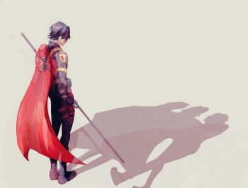 1boy artist_request back bart_allen cape dc_comics death impulse kon-el red_robin silhouette source_request staff standing superboy tim_drake weapon young_justice