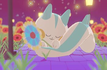3d animal_focus animated animated_gif blender_(medium) blue_flower closed_eyes commentary english_commentary flower full_body gen_4_pokemon kcamberart lamp low_poly nintendo no_humans outdoors pachirisu parted_lips pokemon pokemon_(creature) red_flower solo squirrel