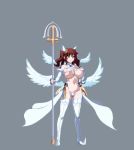 1girl 774_(nanashi) angel_wings animated ass bikini bikini_top_only bouncing_breasts breasts brown_skirt brown_vest choker covered_erect_nipples detached_sleeves female_focus front-tie_top hand_gesture holding holding_weapon honjou_raita huge_breasts jiggle kuramoto_erika lace long_hair lowleg lowleg_bikini magic magical_girl mahou_shoujo_(raita) micro_bikini multiple_wings navel nipples no_bra nude parted_bangs pixel_art puffy_sleeves red_eyes red_hair school_uniform shirt shoes short_hair sidelocks skirt sleeves_past_wrists smile solo spinning standing string_bikini sweater_vest swimsuit thighhighs transformation twintails v vest video weapon white_bikini white_shirt white_thighhighs wide_hips wings zettai_junpaku_mahou_shoujo