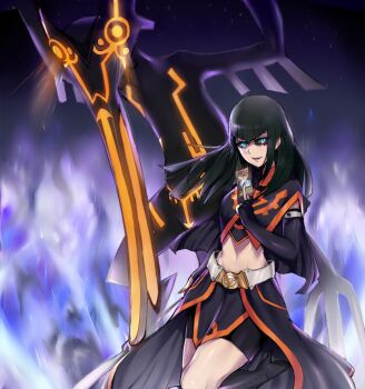 1girl bird black_dress black_hair black_sclera blue_eyes capelet card carly_nagisa colored_sclera corruption dark_persona dress duel_monster earthbound_immortal_aslla_piscu elbow_gloves female_focus fingerless_gloves gloves long_hair midriff navel ryairyai skirt smile solo summoning yu-gi-oh! yu-gi-oh!_5d's