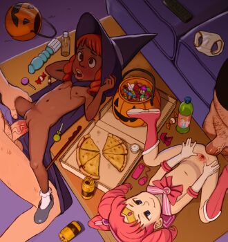 2boys 2girls age_difference alcohol anal beer beer_can bishoujo_senshi_sailor_moon black_footwear blue_eyes blush bobby_socks boots bottle bottomless bow brown_eyes can candy cape cleft_of_venus closed_mouth coffee_table collarbone controller cosplay couch dark-skinned_female dark_skin dildo double_bun drill_hair drink_can egg_vibrator elbow_gloves eyebrows feet_up fingernails flat_chest food freckles from_above gloves group_sex hair_bun hair_ornament halloween halloween_bucket halloween_costume hands_on_headwear happy_sex hat heikatsu hetero highres indoors interracial jack-o&#039;-lantern knee_boots kneeling leg_grab legs_up lips loli lollipop long_hair looking_at_another lying magical_girl multiple_boys multiple_girls naked_cape navel nipples nose on_back on_table open_mouth orange_hair panties penis pink_bow pink_footwear pink_hair pizza pizza_box pumpkin purple_cape purple_headwear pussy pussy_juice remote_control remote_control_vibrator sailor_chibi_moon sailor_chibi_moon_(cosplay) sailor_collar sex sex_toy shoes short_twintails skinny small_areolae small_nipples smile socks soda_bottle spread_legs spread_pussy table teeth testicles tiara twintails uncensored underwear unworn_panties upper_teeth_only vaginal veins veiny_penis vibrator wand white_gloves witch_hat