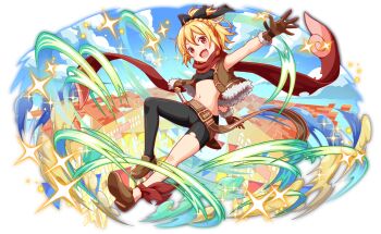 1girl ahoge anime_coloring ankle_ribbon ankle_wrap artist_request asymmetrical_legwear bandeau bare_arms bare_shoulders belt belt_buckle black_bandeau black_bow black_pants blonde_hair blue_sky blush bow braid breasts brown_belt brown_gloves brown_shoes brown_vest buckle cloud combat_knife crash_fever crown_braid fang felt_(re:zero) flat_chest full_body fur-trimmed_gloves fur-trimmed_vest fur_trim game_cg gloves gold_buckle hair_between_eyes hair_bow half_updo high_ponytail knife knife_sheath large_belt leg_ribbon loafers looking_at_viewer loose_belt lowleg lowleg_pants midriff narrow_waist navel number_print numbered official_art official_style open_clothes open_mouth open_vest outdoors outline pants parted_bangs ponytail re:zero_kara_hajimeru_isekai_seikatsu red_eyes red_outline red_ribbon red_scarf ribbon scarf sheath sheathed shoe_soles shoes short_hair skinny sky sleeveless small_breasts solo sparkle square square_print tachi-e third-party_source tight_clothes tight_pants tongue torn_clothes torn_pants torn_ribbon torn_scarf town transparent_background uneven_legwear upper_body very_short_hair vest weapon wide_hips