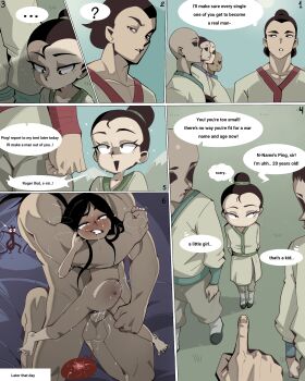 1girl 5boys 6+koma absurdres age_difference aged_down arm_around_neck black_eyes black_hair carrying cheek_bulge comic completely_nude constricted_pupils day english_text eyelashes fa_mulan_(disney) fertilization full_body grass green_pants green_shoes green_tunic hair_bun highres impregnation li_shang_(disney) loli long_hair looking_afar looking_at_another matching_hair/eyes mulan_(movie) multiple_boys muscular muscular_male mushu_(disney) nervous nude outdoors ovum pants penis pussy rape rouge_(loliver65) scared sex sex_from_behind shoes short_hair single_hair_bun size_difference sperm_cell standing stomach_bulge strangling teeth testicles tomboy torogao tunic uncensored