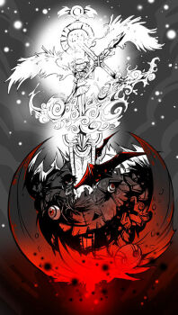 2girls angel angel_and_devil bad_id bad_pixiv_id cross demon fujitama_(pixiv33059) heaven hell multiple_girls original school_uniform serafuku wings