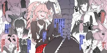 Rule 34 | 2girls, black hair, body writing, breasts, celestia ludenberg, danganronpa: trigger happy havoc, danganronpa (series), enoshima junko, grabbing another's breast, grabbing from behind, groping, highres, large breasts, multiple girls, redramcvcvcv, smile, twintails, yuri