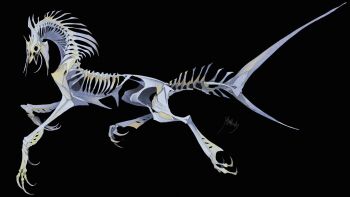 animal_focus black_background bone claws full_body highres kamikiririp monster monster_focus no_humans original skeleton solo