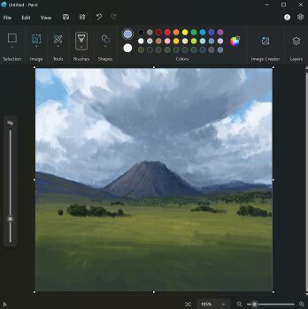art_program_in_frame bush christian_young cloud cloudy_sky commentary day grass highres landscape microsoft_paint_(medium) microsoft_paint_(software) mountainous_horizon no_humans original outdoors painterly plain scenery screencap sky tree volcano