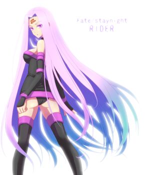 Rule 34 | 1girl, ass, bare shoulders, boots, breasts, dress, fate/stay night, fate (series), female focus, large breasts, long hair, medusa (fate), medusa (rider) (fate), nyorori (tatsutaage), purple eyes, purple hair, solo, square pupils, strapless, strapless dress, tatutaageyokose, thigh boots, thighhighs, very long hair, zettai ryouiki
