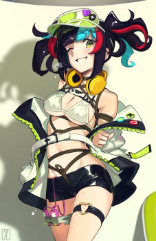 Rule 34 | 1girl, absurdres, arms behind back, bdsm, black hair, bondage, bound, bound torso, breasts, cad (caddo), commentary request, crotch rope, egg vibrator, fate/grand order, fate (series), female focus, forced orgasm, headphones, highres, jacket, large variant set, looking at viewer, medium breasts, multicolored hair, navel, one eye closed, open mouth, pussy juice, pussy juice trail, red hair, remote control vibrator, sei shounagon (fate), sex toy, shibari, shibari over clothes, shorts, skindentation, solo, standing, stomach, streaked hair, teeth, thigh strap, twintails, underboob, variant set, vibrator, vibrator cord, vibrator in thigh strap, vibrator under clothes