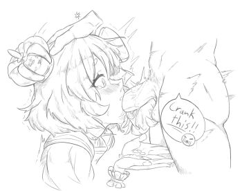 1boy 1girl absurdres blush crown crying_emoji emoji english_text fellatio greyscale hetero highres indie_virtual_youtuber irrumatio lineart marimari_(vtuber) monochrome motion_lines node oral penis portrait profile sanpaku scratchpost short_hair sobbing speech_bubble tearing_up tsurime uncensored veins veiny_penis virtual_youtuber