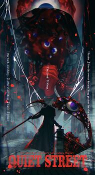 2boys absurdres aizendai aotsuki_eito black_coat black_gloves black_streaks black_veil blood blue_eyes braid censored chinese_commentary coat commentary_request disembodied_eye eldritch_abomination english_text extra_eyes flesh glasses gloves grey_hair highres holding holding_scythe long_hair looking_at_another looking_at_viewer male_focus mosaic_censoring multiple_boys own_hands_together red_gloves red_pupils ringed_eyes scythe smile suitcase sumino_takumi the_hundred_line_-last_defense_academy- variant_set veil very_long_hair watermark