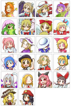 Rule 34 | 6+girls, absurdres, alice margatroid, alice margatroid (pc-98), angel wings, apron, ascot, ayana (touhou), bat wings, black hair, blonde hair, blonde makai resident (touhou), blue dress, blue eyes, blue hair, blue hairband, blue sclera, blush, bow, brown hair, brown hat, brown skirt, brown vest, newsboy cap, capelet, chamaji, colored sclera, curly hair, demon wings, detached sleeves, dress, elly (touhou), fairy wings, fedora, flat cap, frilled bow, frilled hair tubes, frilled hat, frills, gengetsu (touhou), gohei, green hair, hair bobbles, hair bow, hair ornament, hair ribbon, hair tubes, hairband, hakurei reimu, hakurei reimu (pc-98), hat, hat bow, hat feather, hat ornament, hat ribbon, hexagram, highres, holding, holding scythe, horns, hugging object, jacket girl (dipp), japanese clothes, kazami yuuka, kazami yuuka (pc-98), kurumi (touhou), label girl (dipp), long hair, long sleeves, looking at viewer, lotus land story, louise (touhou), mai (touhou), maid, maid apron, maid headdress, mandarin collar, mugetsu (touhou), multicolored hair, multiple girls, multiple wings, nightcap, nightgown, one eye covered, open mouth, orange (touhou), orange eyes, orange hair, pajamas, pillow, pillow hug, pink-haired makai resident (touhou), pink hair, pink pajamas, plaid clothes, puffy sleeves, purple eyes, purple hair, purple wings, red bow, red capelet, red dress, red eyes, red sclera, rengeteki (touhou), ribbon, ribbon-trimmed sleeves, ribbon trim, sara (touhou), scythe, shinki (touhou), shirt, short hair, short sleeves, side ponytail, skirt, smile, star-shaped pupils, star (symbol), star hat ornament, star of david, suspenders, symbol-shaped pupils, touhou, touhou (pc-98), twirl baton, two-tone hair, vest, wavy hair, wayousei (touhou), white sleeves, white vest, wide sleeves, wings, yellow eyes, yellow wings, yin yang, yuki (touhou), yumeko (touhou)