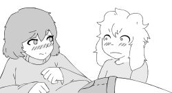 1boy 1girl :&lt; :c animated asriel_dreemurr biting blush book braces breasts chara_(undertale) greyscale grin hair_ornament hairband hat hetero highres long_hair lying mike_inel moaning monochrome music one_eye_closed open_book prank reading short_sleeves simple_background small_breasts smile sound subtitled sweater tears third-party_edit twitching undertale utdr_(toby_fox) video white_background