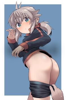 1girl 1other ass bike_shorts highres hijikata-san_(m.m) koshirae_tsurugi_(m.m) m.m source_request tagme