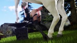 1boy 1girl 2b_(nier:automata) 3d against_table anal animal_penis animated bestiality black_footwear black_hairband black_leotard blindfold boots bouncing_breasts breasts breasts_out deep_penetration from_behind from_side full_body gloves hairband hetero high_heels highres horse horse_penis huge_penis large_penis leotard long_sleeves medium_breasts multicolored_leotard nier_(series) nipples outdoors penis puffy_sleeves sex sex_from_behind short_hair solo_focus sound source_request stomach_bulge tagme testicles thigh_boots thighs tiaz-3dx torn_clothes torn_leotard two-tone_leotard uncensored video white_gloves white_hair white_leotard