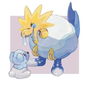 Rule 34 | > <, arctozolt, closed eyes, commentary request, cubchoo, e (pixiv 50139128), full body, gen 5 pokemon, gen 8 pokemon, highres, looking at another, nintendo, no humans, nostrils, open mouth, pokemon, pokemon (creature), pokemon focus, simple background, snot