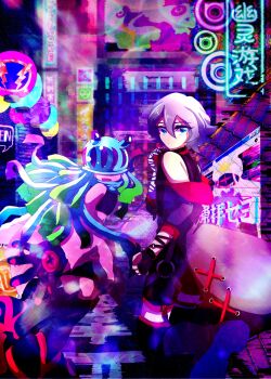 Rule 34 | absurdres, amphimon, android, armor, bandaged arm, bandages, blue eyes, digimon, digimon (creature), digimon ghost game, diving suit, full armor, gynoid, higashimitarai kiyoshiro, highres, jellyfish girl, jellymon, mask, mecha girl, monster girl, no eyes, robot girl, short hair, tentacle hair, tentacles, teslajellymon, thetismon, white hair