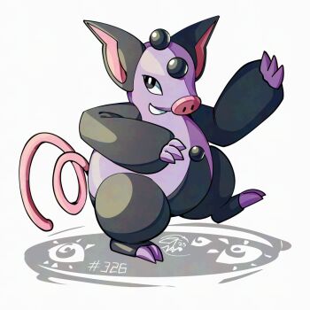black_eyes black_fur full_body gen_3_pokemon grumpig looking_at_viewer mistray-art nintendo no_humans numbered pig pokedex_number pokemon pokemon_(creature) purple_fur signature simple_background smile solo standing tail two-tone_fur white_background