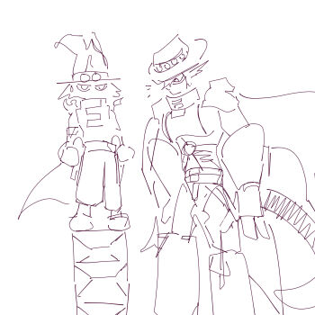 Rule 34 | armor, belt, digimon, digimon (creature), flawizarmon, hat, highres, looking at another, magnakidmon, scarf, smile