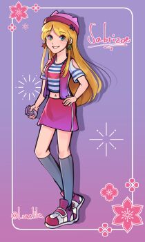 blonde_hair digimon digimon_(creature) digimon_frontier flower fusion hat highres jacket long_hair looking_at_viewer orimoto_izumi sabrina_spellman sabrina_the_teenage_witch smile